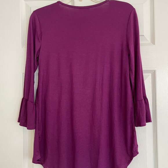 3/4 length plum color size small feminine drape with ruffle detail in front - Picture 5 of 6